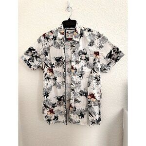MBX Denim Wear Men’s Button‎ Up Shirt Tropical Floral Hawaiian White Size M